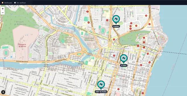 Mapa con talleres verificados de PitsZone geolocalizados en Guayaquil